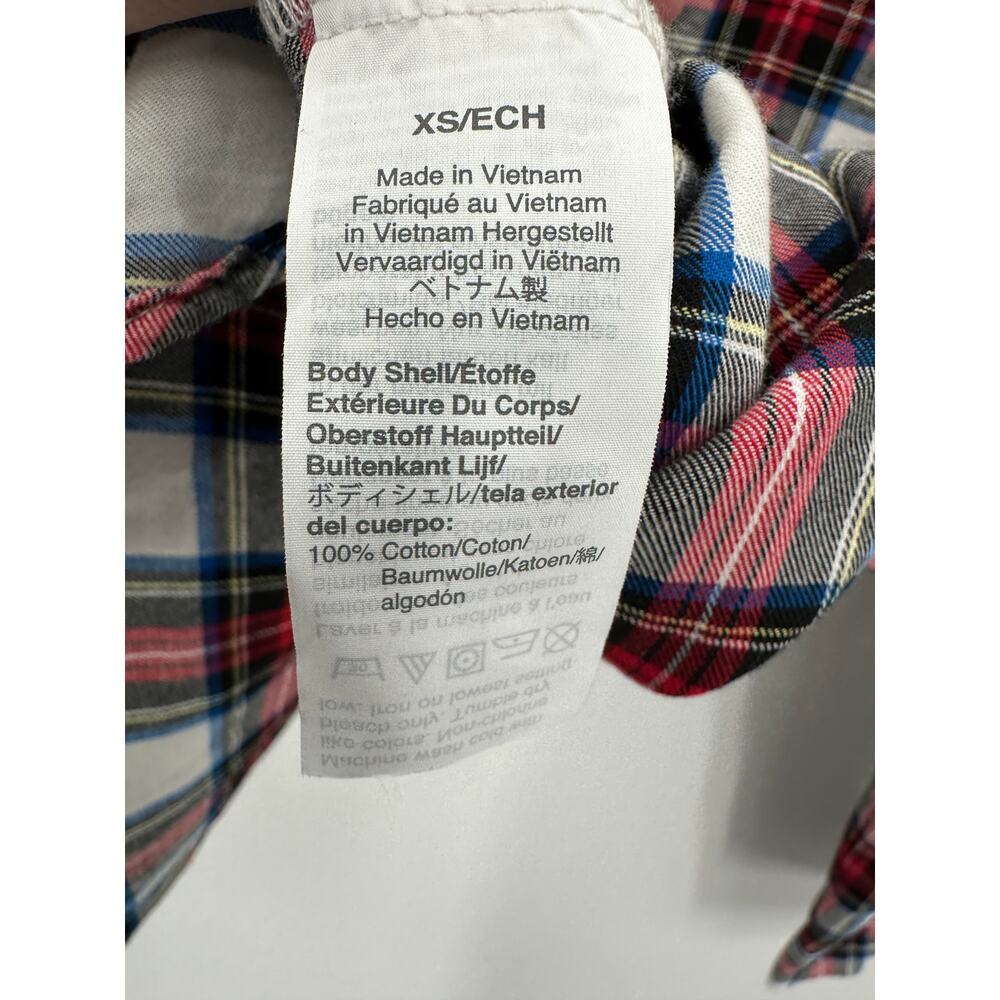 J.Crew‎ Factory Plaid Button Front Shirt Women Sz XS Ruffle Preppy Holiday Party - Picture 6 of 8